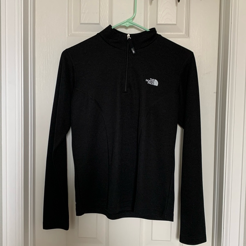 Women’s North Face, black three-quarter, zip shirt, size medium